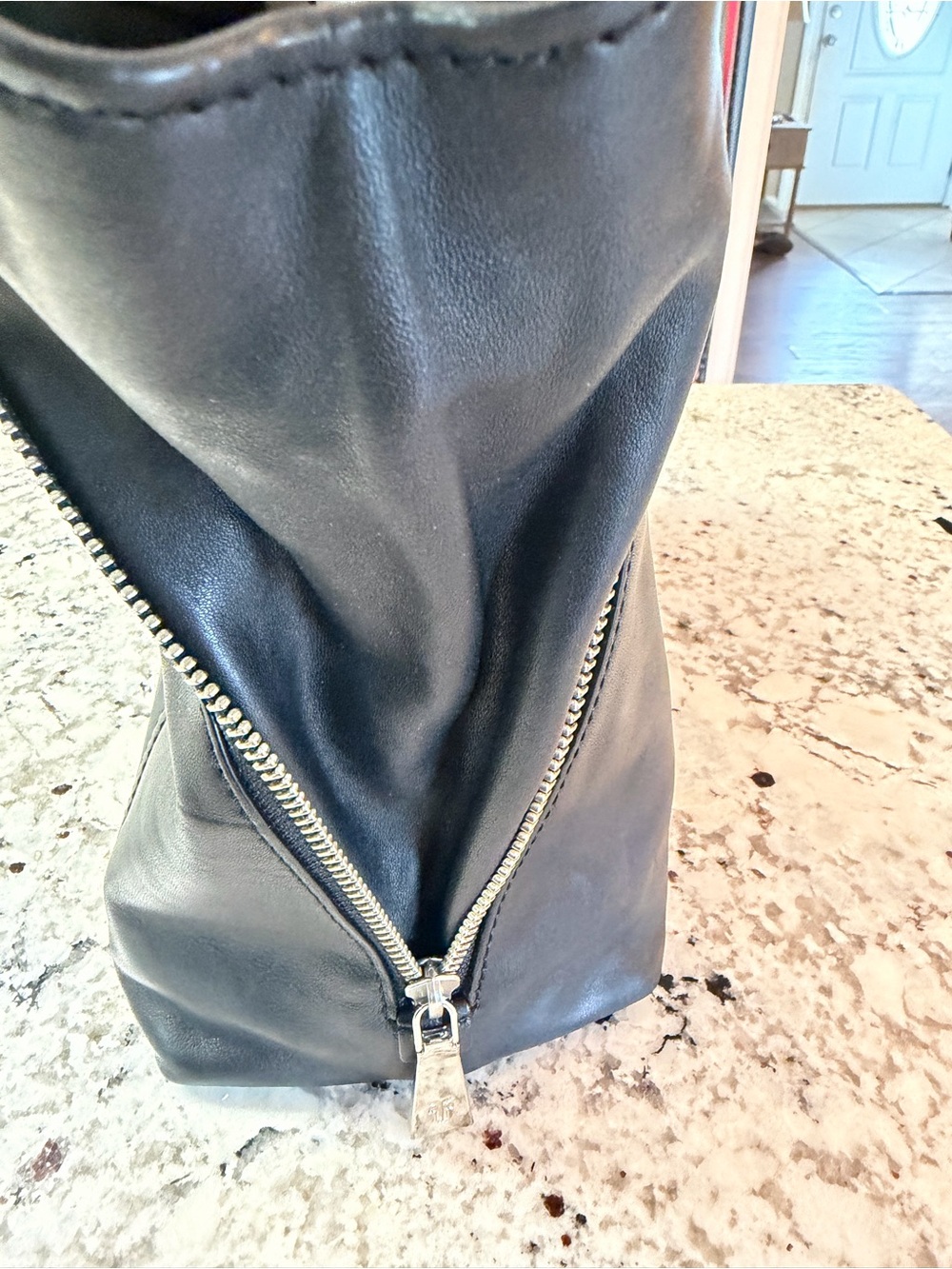 Frye Lena Black Leather Zip-Front Shoulder Bag - Picture 9 of 14